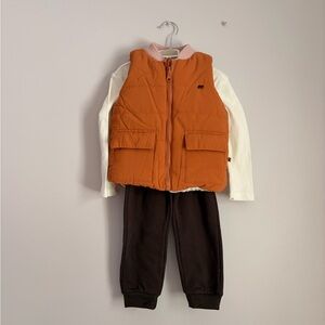 Kids Orange Vest and Brown Sweatpants Set